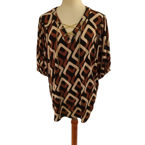 Camiseta Dibujo geometrico marron beige y negro Joseph Ribkoff